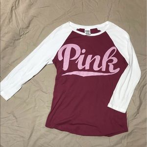 3/4 inch sleeve Pink Baseball Tee